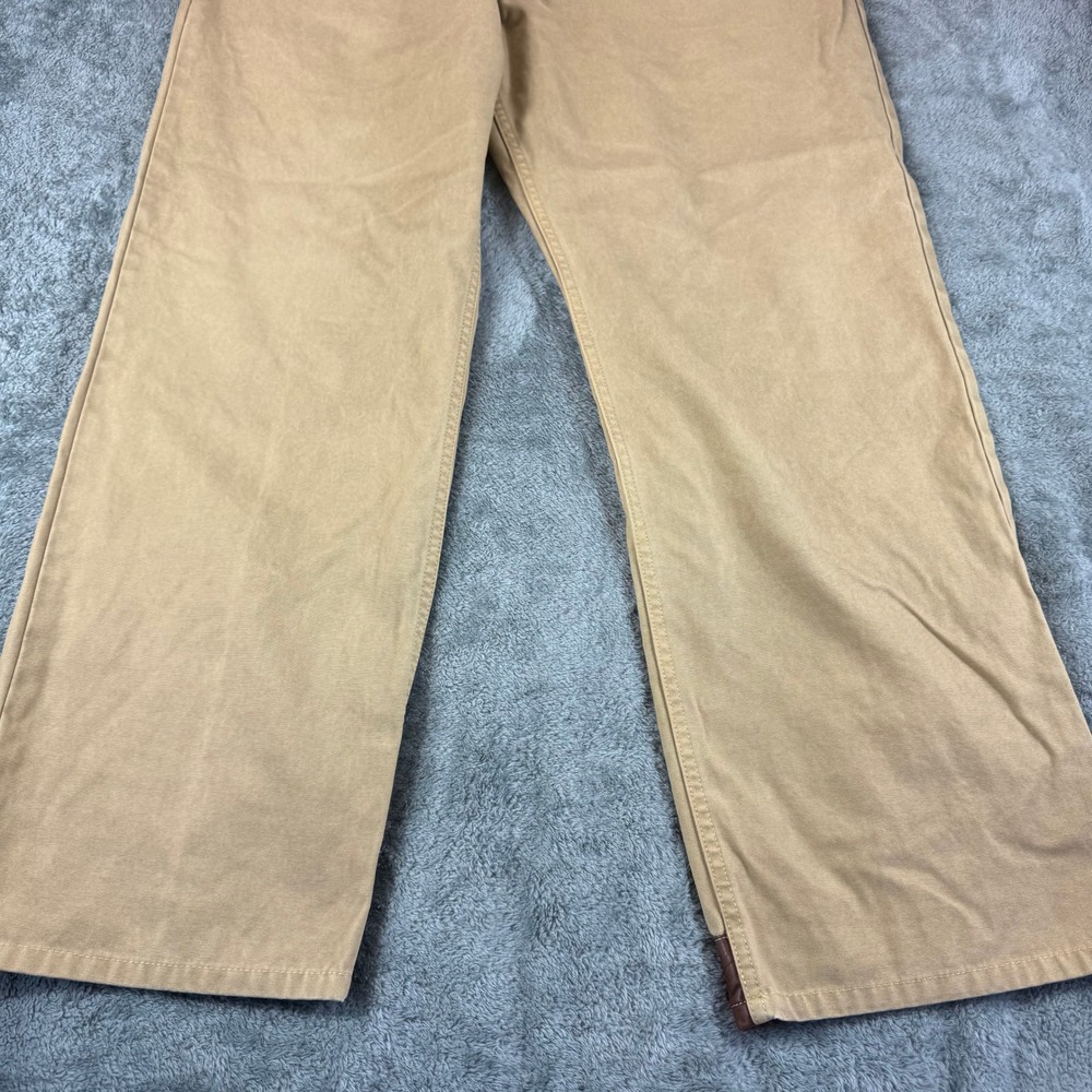 Eddie Bauer Mens 42x32 Khaki Tan Cotton Canvas Leather Trim Straight Leg Pants - Picture 3 of 13